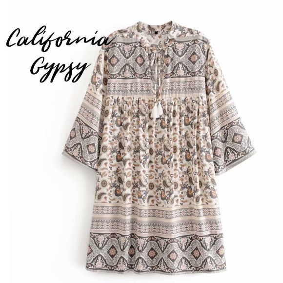 Gypsy Boho Western Paisley Floral Dress - Picture 2 of 14